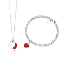 Fashion love heart designer necklace Bracelet set luxury jewelry Holiday gift Elegant beaded chain loves pendant necklaces designers women Return Blue gift box
