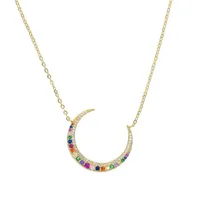 2019 Statement Gold filled maxi Long Crescent Moon Necklace paved rainbow cz Double Horn Necklace For Women Charm Jewelry gifts226J