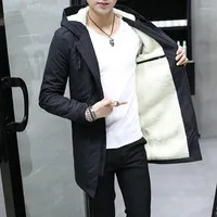 Jackets masculinos quebra -vento masculinos longos parka com capuz coreano quente casaco anorak masculino vestuário de algodão lã de lã de lã de inverno