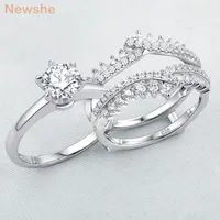 Billiga smycken tillbehör Fina smycken Newshe 2 PCS 925 Sterling Silver Wedding Rings uppsättning för kvinnors patiens förlovningsring detac ...