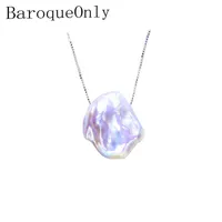BaroqueOnly light purple irregular baroque flat pearl high luster 15-20mm 925 silver sterling box chain pendant necklace Q0531294A