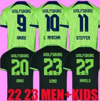 22 23 Wolfsburg Soccer Jersey 2022 2023 홈 L.NMecha Steffen Shirts Away Away Roussillon Mehmedi Mbabu Wind Arnold Nmecha Kruse Weghorst Football Uniform