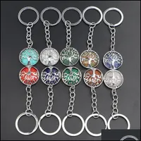 Keychains Natural Crystal Stone Original Keychain Tree of Life Lucky Key Ring Decor Bag Baling Reiki Fashion Accesorios Drop de Dh1si