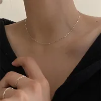 Choker AOMU 2022 Simple Korean Metal Gold Silver Color Geometric Chain Necklace Sparking Zircon OL Style O-Chain For Women
