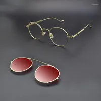Óculos de sol Quadrões de moda Os óculos redondos moldam espelho polarizado de ouro clipe de miopia marrom em óculos anti-azuis prata