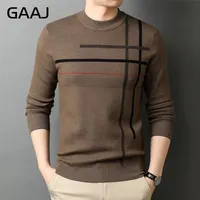 Men&#039;s Sweaters GAAJ BRAND Wool Quality Stripe Knit Pullover Crew Neck Sweater Autum Winter Simple Casual Men Jumper Fashion Clothing 220909