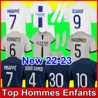 2022 2023 Koszulki piłkarskie Mbappe 7 Hakimi Sergio Ramos Wijnaldum 21 22 23 PSGS MAILLOTS Football Kit Men Zestaw dla dzieci z Skarpetkami Unform Enfants Maillot de Foot