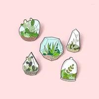 Brooches Glass Plant Potted Enamel Pin Green Pretty Stone Brooch Bag Clothes Lapel Sasha Away Badge Cartoon Jewelry Gift For Kids