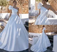 Eleganti abiti da sposa a una spalla a-line 2023 abiti da sposa senza maniche perle per le donne fatti personalizzati di vestido de nolia