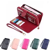 Wallets Women Fashion Long Leather Top Quality Card Holder Classic Female Purse Zipper Oil Wax Wristlet Clutch For