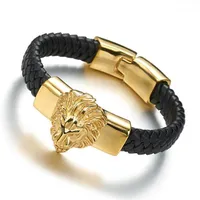 Braceletas Charmets Punk Style Genuine Leather Men Jewelry Fine Steel Increed Lion Eagle Bangles Male Femme1276H