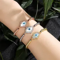 Strand Evil Blue Eye Palm Shape Adjustable Drawstring Beaded Bracelet For Women Men Colorful Zircon Brass Couple Jewelry Fashion