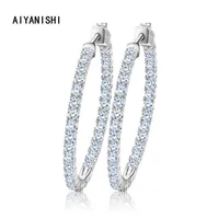 Hoop Huggie Aiyanishi Real 925 Sterling Silver Classic Earrings Big Strains Luxury Sona Diamond Fashion Simple Minimal Gifts2149