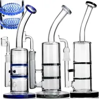 Glass bong pipe for smoking Hookahs 11.2 inches honeycomb perc recycler oil rig Water Pipe two function 14.4mm joint