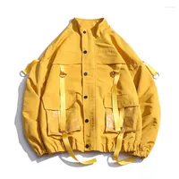 Herenjacks Misniki 2022 Hip Hop Ribbons Jacket en Coats Casual Wind Breakher Men's Bomber Streetwear Outwear Overcoat JP59