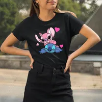 Camicie da donna Lilo amp; Stitch T-shirts femmina Kawaii Harajuku Fashion Dropship Diseny O-Neck Women Nero Bianco