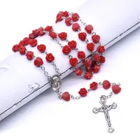 Perle di preghiera rosa fiore rosario vergine maria cristo croce collana accessori cristiani regalo di Natale256l