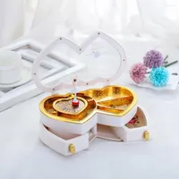 Gift Wrap Heart Shape Storage Holder Jewelry Box Trinket Music Ballerina Design Musical ABS Clockwork for Ring