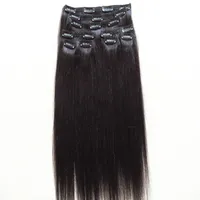 Clips humains br￩siliens dans les extensions de cheveux Light Light Yaki Hair Waft Natural Black Color 100g One Bundle 9pieces One Set214a