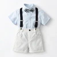 Clothing Sets Suit Baby Children Wear Summer Boy Gentleman Short-Sleeved Plaid Shirt Overalls E17087