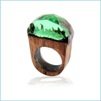 Band Rings Mens Handmade Wooden Secret Magic Forest Band Ring Wood Resin Jewelry Hip Hop Fashion Punk Rings Men Anel Drop Delivery 202 Dh1Ez
