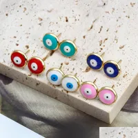 Stud S2797 Fashion Jewelry Evil Eye Stud örhängen för kvinnor släpp glasyr rundad oval blå leverans 2021 chakrabeads dhjco