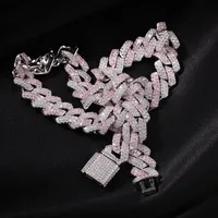 Collier de cr￩ateur de luxe D￩claration pour hommes Diamond Cuban Link Chain 13 mm rose Iced Out Hip Hop Bling Chains Jewelry Rappen Fashion AC3418