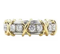 حلقات الزوجين 925 ستيرلنج الفضة الصليب الخاتم الكامل الماس Tifring مصمم الحب للنساء رجالي المشاركة الزفاف