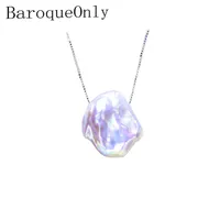 Baroqueonly Light Purple Irregular Barock Flat Pearl High Luster 15-20mm 925 Silver Sterling Box Chain Pendant Necklace Q0531248M