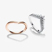 100% 925 Juego de anillos atemporales de plata esterlina para mujeres accesorios de joyer￭a de moda204W