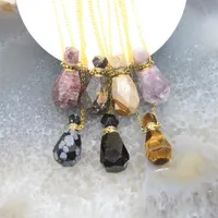 Charms Natural Obsidian Facetted Perfume Bottle Pendants Colliers Pink Tourmaline Quartz Essential Huile Diffuseur Vial bijoux3058