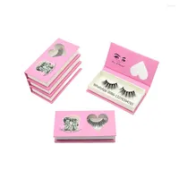 Falska ögonfransar söta rosa ögonfransväska med hjärtformfönster grossist 3d mink fransar 20mm 25mm Anpassa logotypen Lashbox Packaging