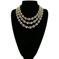 Hip Hop 12 mm Gold Silver Color Poled Iced Out Out Puff Marine Anchpr Chain Link Bling ketting voor Men2452