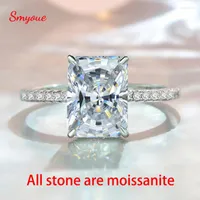Pierścienie klastra Smyoue 4CT Radiant Cut Moissanite Solitaire Pierścień dla kobiet D kolorowy Blawling stworzony diamentowy ślub s925 srebrny