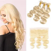 Brasilianische jungfräuliche Haare #613 Blonde 3 Bündel mit Frontalverschluss oberer Spitze Frontal- und Bündel Körperwelle Haarwebe und Frontal216i