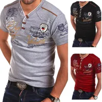 Men d'￩t￩ T-shirt Henry Collar solide d￩contract￩ silm ajustement ￠ manches courtes Streetwear Tee 4xl Tshirt Top Top Alimentation Diamond Compression C225Y