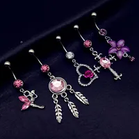 20pcs Mix Style Pink Angel Dream Catcher Cross Rose Flower Dangle Dangle Belly Bar Brate Rings Body Percing Jewelry Sets300E
