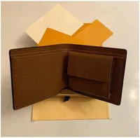 Mens Women Wallet Marco Card Holder Coin Purse Short Pl￥nb￶cker ￤kta l￤derfoder Brown Letter Check Canvas Pures