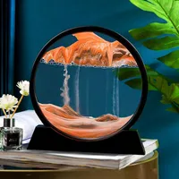 Decorative Figurines 3D Hourglass Moving Sand Art Mountain Flow Picture Round Glass Dynamic Display Quicksand Paint For Relax Desktop