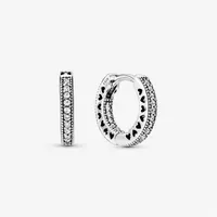 Autentisk 100% 925 Sterling Silver Pave Heart Hoop örhängen Fashion Wedding Jewelry Accessories for Women Gift283y
