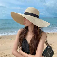 الصيف قابلة للطي كبير الحافة القش قبعة النساء واسعة الشاطئ سيدة سيدة سفر شمس البانما قبعة بنما البسيطة