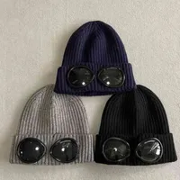 CP 2 렌즈 안경 고글 비니 남성 니트 모자 두개골 모자 야외 여성 Uniesex 겨울 비니 블랙 그레이 보닛 gorros