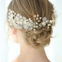مقاطع الشعر Jonnafe Bridal Pearls المجوهرات الذهب الزهور نساء الرأس إكسسوارات الزفاف المصنوعة يدويًا زخرفة