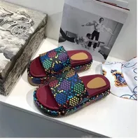 2022 Designer Slippers Fashion Thick bottom Sandals Letter Embroidery Slides lady Platform Wedges Sandal Beach High heel270t