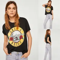 Frohe hübsche schwarze T-Shirt Frauen Gun n Rosen Druck T-Shirt Vintage Rock Baumwoll T-Shirt Kurzarm Streetwear Tumblr Top S-2xl CX301E