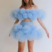 Jupes Sky Blue Mini Jupe pour femmes Ruffled Tulle Chic Tutu personnalisée Girls Party Gown 2022 Custom ne fait aucun top