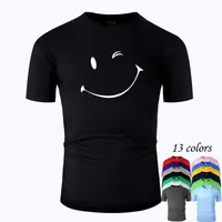 Simples smiley line art o pescoço algodão camiseta e mulher unissex verão de manga curta projetada por tee casual m01063 210322280r