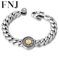 Link Chain FNJ Link Armband 925 Silver Round Yinyang Charm 20cm 22cm Original Pure S925 Thai Armband f￶r m￤n smycken307w