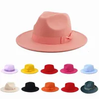 قبعات واسعة الحافة نساء قبعة فيدورا الكلاسيكية مع القوس شعروا بانام بنما موسيقى الجاز الأنيقة تريلي