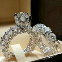 Vecalon femenino diamante anillo de bodas Fashion 925 Silver Bridal Sets Promise de joyería Anillos de compromiso de amor para mujeres328S221U
